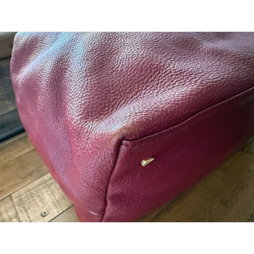 Tory Burch Tote Bag Women's Large Burgundy Leather Perforated Logo